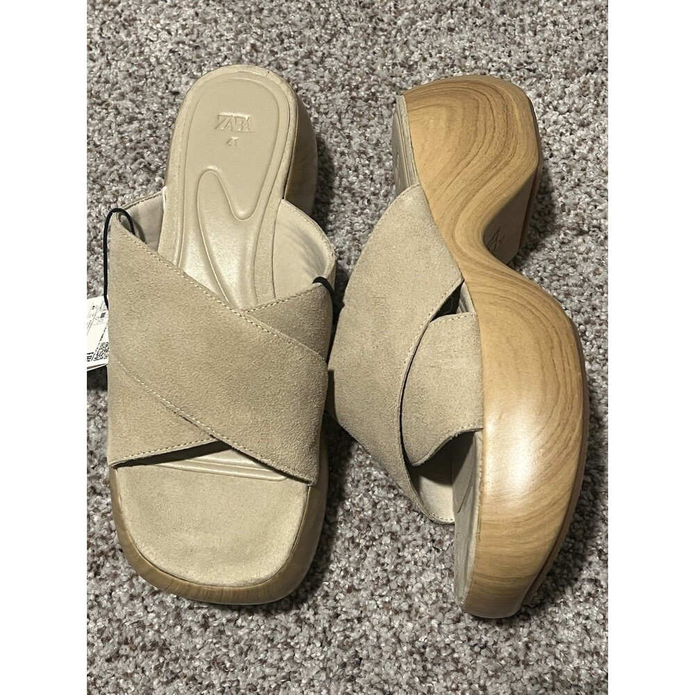 Zara Square Toe Suede Clog Sandals Size 41/10 New!